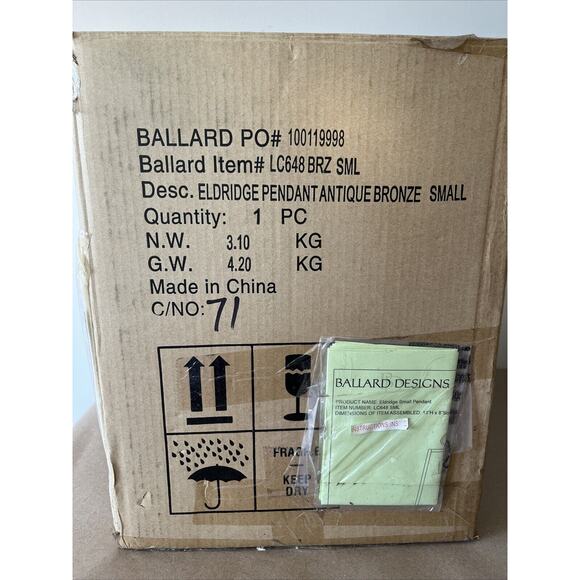 Ballard Designs Light Pendant Eldridge Small Retails $225 Antique Bronze - Picture 5 of 6